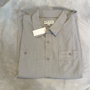 Orvis Men's Light Gray Plaid Button Down Shirt